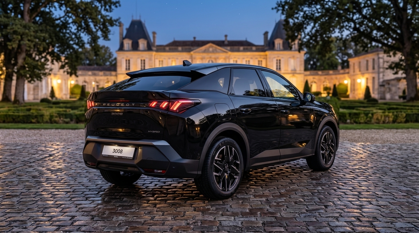 Peugeot 3008 VTC Virginie Lacoste - vue arrière élégante au domaine viticole